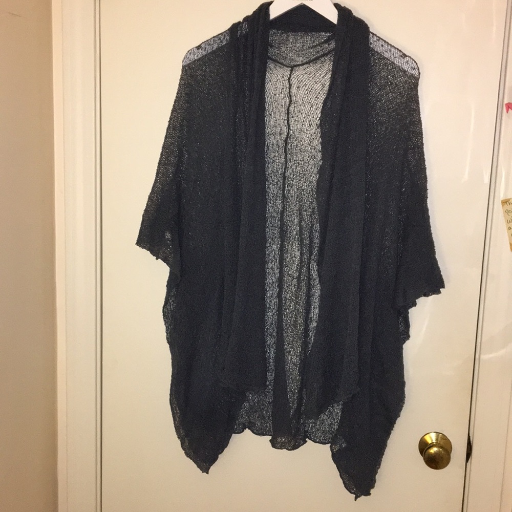 Gray Woven Knit Mesh Open Cardigan Shawl